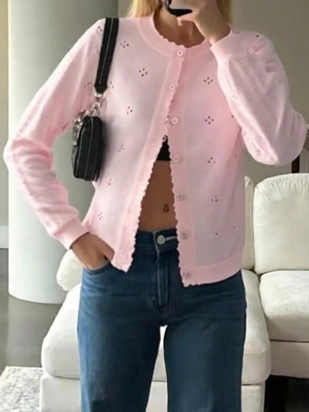 Pink Casual Women's Lightweight Knit Cardigan